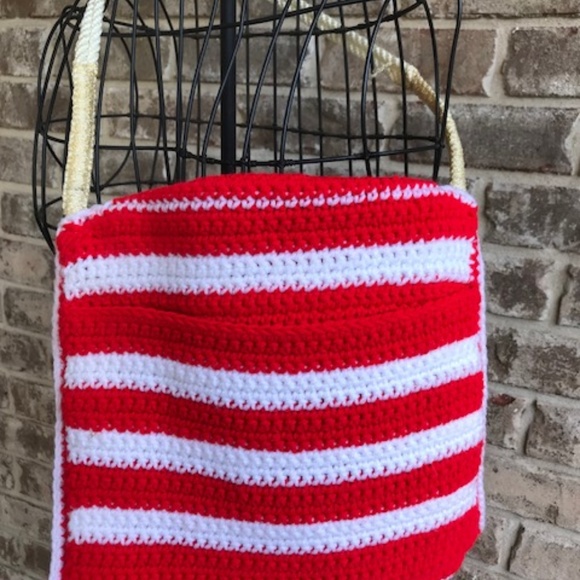 Handmade Patriotic Handbag Crochet Macrame VTG - Picture 5 of 8